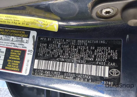 2016 Toyota Avalon Limited z USA, uszkodzony, nr VIN 4T1BK1EB7GU216302